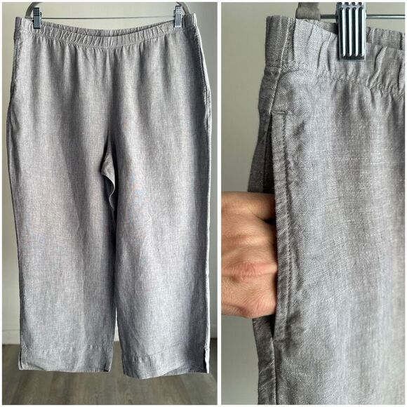 J. Jill 100% Linen Cropped Pants Pockets Large - Picture 1 of 5